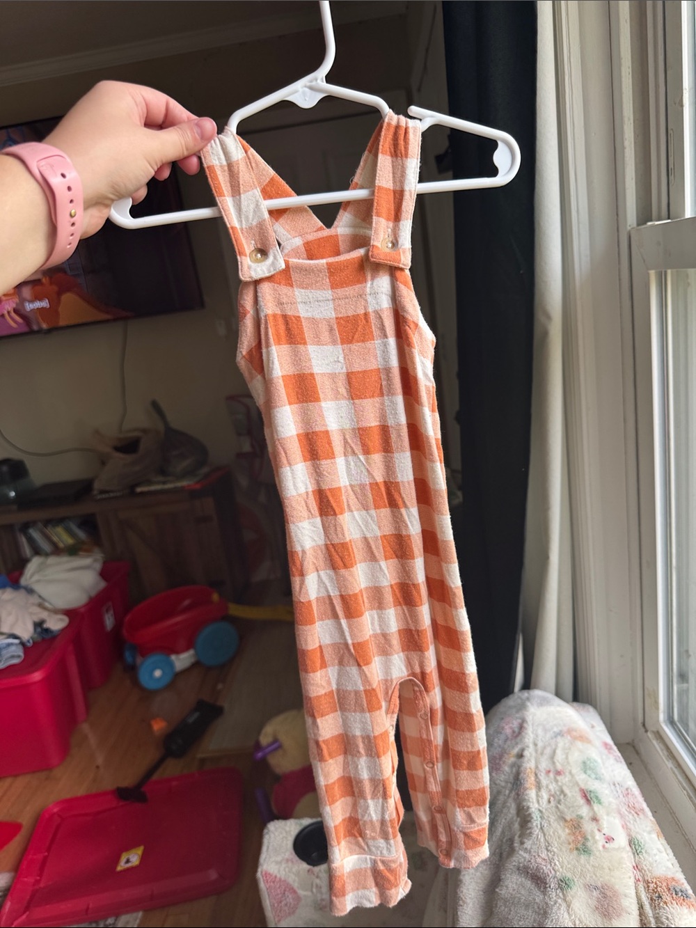 kate quinn Orange and Cream Checkered Kids Overalls